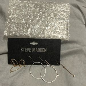 Steve Madden NEW 3 earrings set: horseshoe, loops & shimmer goldtone/silvertone